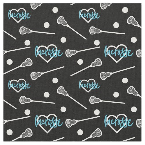 Blue on Black Lacrosse Sticks  Hearts Pattern Fabric