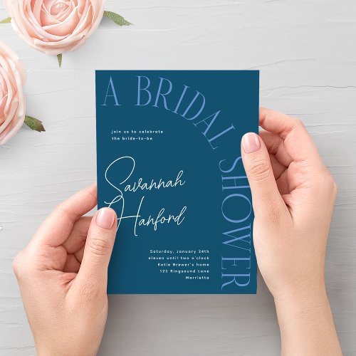 Blue on Blue Arched Text Modern Bridal Shower  Invitation
