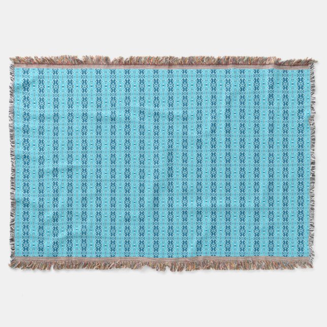 Blue on Blue Boho Pattern Throw Blanket (Front)