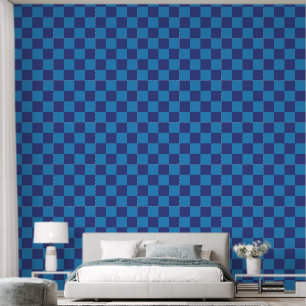 Blue on Blue Checkerboard Patterned Wallpaper