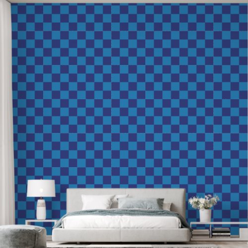 Blue on Blue Checkerboard Patterned Wallpaper