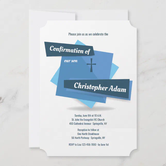 Blue on Blue Confirmation Invitation | Zazzle