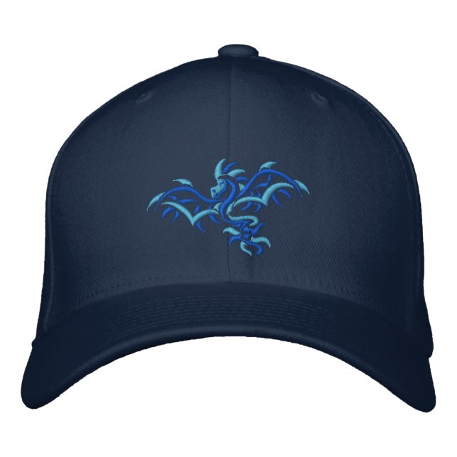 BLUE ON BLUE DRAGON EMBROIDERED BASEBALL HAT (Front)
