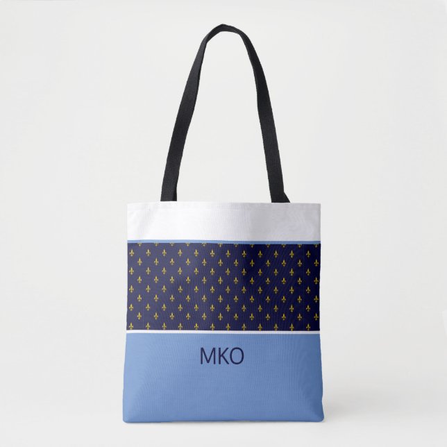 Blue on Blue Fleur-de-Lis Tote Bag (Front)
