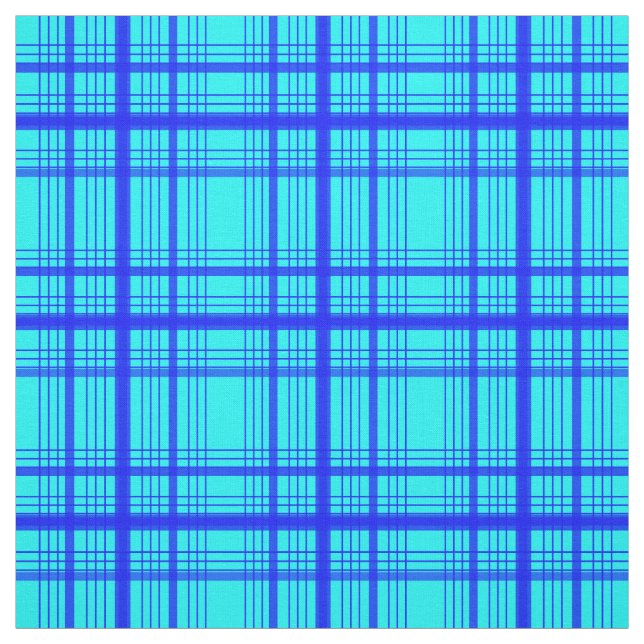 Blue on Blue Graphic Windowpane Plaid Check Fabric (Swatch)