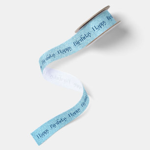 Blue On Blue Happy Birthday Retro Typography Satin Ribbon