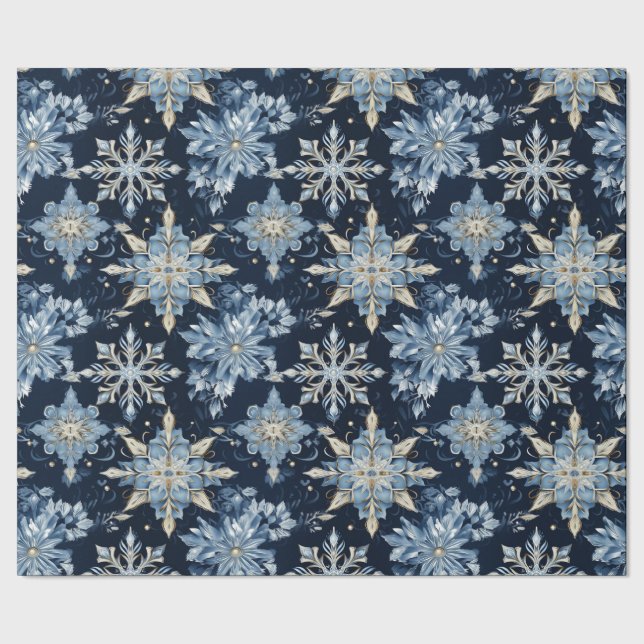 Blue on Blue Jeweled Snowflakes  Wrapping Paper (Seam)