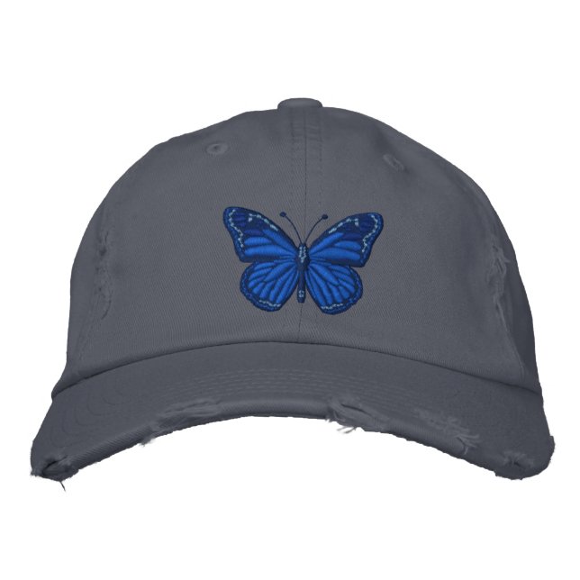 Blue on Blue Monarch Butterfly Embroidered Baseball Cap (Front)
