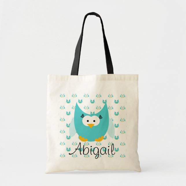 Blue on Blue Owl Personalized Tote Bag (Front)
