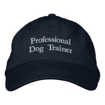 Blue On Blue Professional Dog Trainer Custom Text Embroidered Baseball Cap by PAWSitivelyPETs at Zazzle