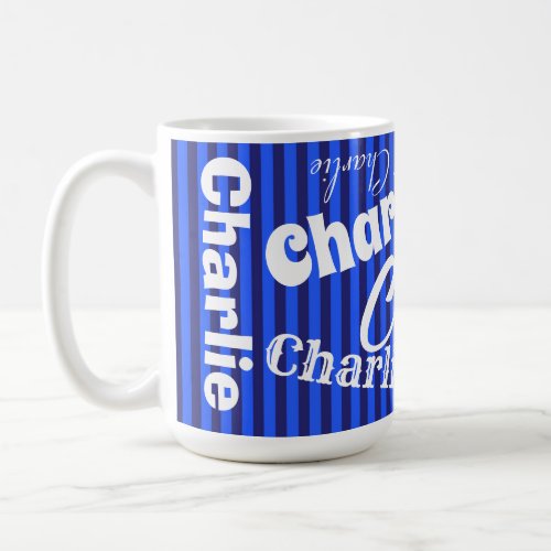 Blue on Blue Stripes Personalized Name Word Art Coffee Mug