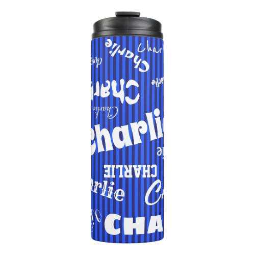 Blue on Blue Stripes Personalized Name Word Art Thermal Tumbler