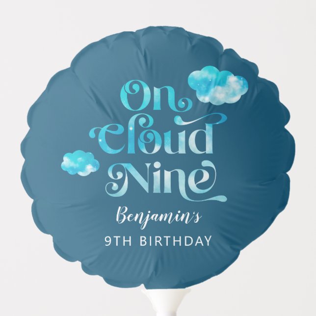 Blue On Cloud 9 Birthday Party Balloon (Front)