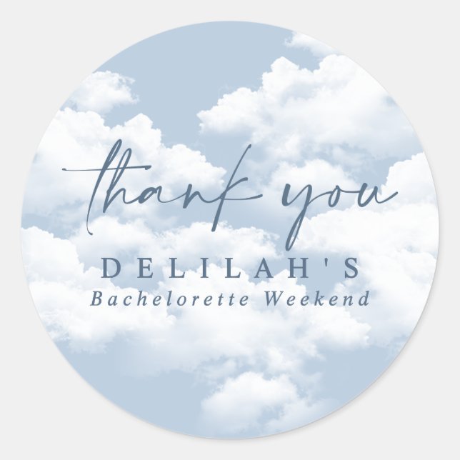 Blue "On Cloud Nine" Bachelorette Weekend Favor Classic Round Sticker (Front)