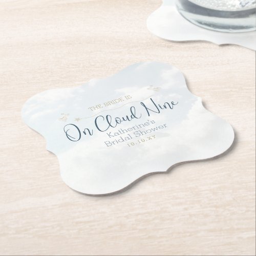 Blue On Cloud Nine Elegant Bridal Shower Party Paper Coaster