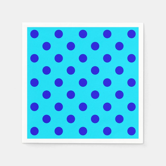 Blue On Cyan Polka Dots Pattern Design Napkins (Front)