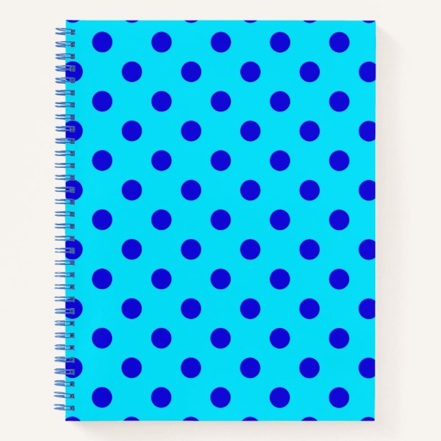 Blue On Cyan Polka Dots Pattern Design Notebook (Front)