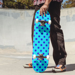 Blue On Cyan Polka Dots Pattern Design Skateboard