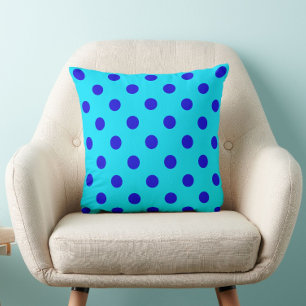 Blue On Cyan Polka Dots Pattern Design Throw Pillow