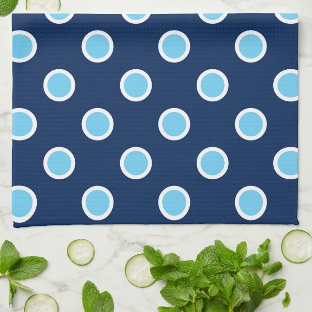 Blue on Dark Blue Polka Dot Pattern Kitchen Towel (Folded)