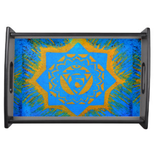 blue on gold tantric symbol serving tray