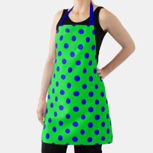 Blue On Green Polka Dots Pattern Design Apron
