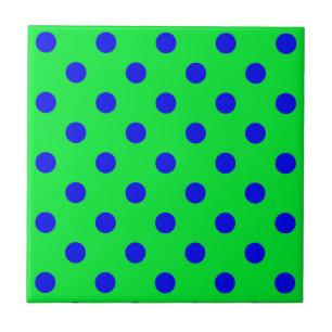 Blue On Green Polka Dots Pattern Design Ceramic Tile