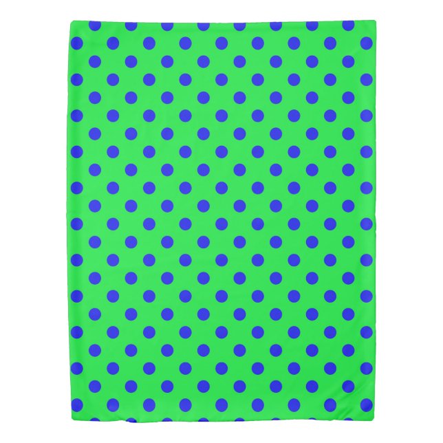 Blue On Green Polka Dots Pattern Design  Duvet Cover (Front)