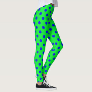 Blue On Green Polka Dots Pattern Design Leggings