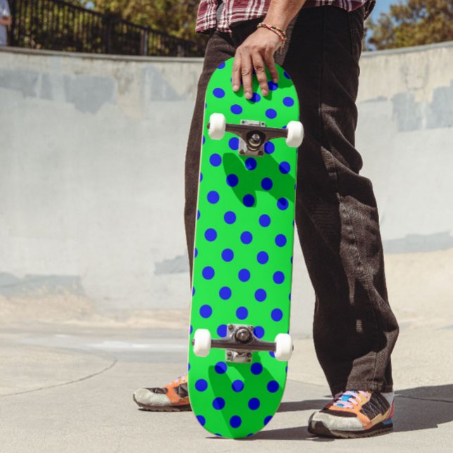 Blue On Green Polka Dots Pattern Design  Skateboard (Creator Uploaded)