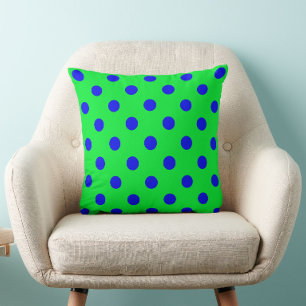Blue On Green Polka Dots Pattern Design Throw Pillow