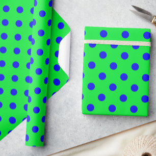 Blue On Green Polka Dots Pattern Design Wrapping Paper
