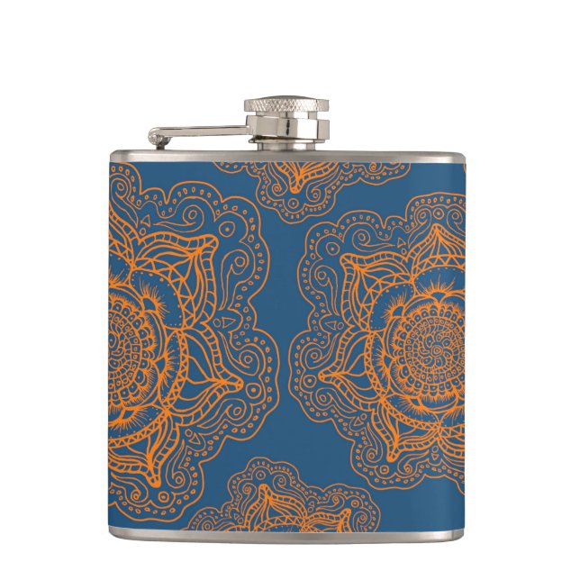 Blue on Orange Mandala Flask (Front)