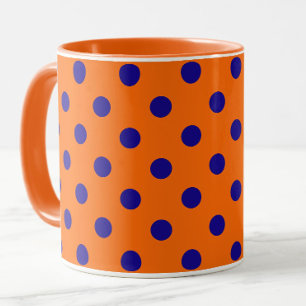 Blue On Orange Polka Dots Pattern Design Mug