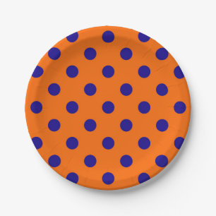 Blue On Orange Polka Dots Pattern Design  Paper Plates