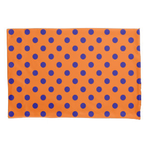 Blue On Orange Polka Dots Pattern Design Pillow Case