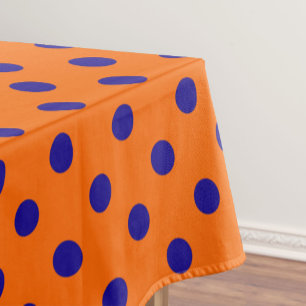 Blue On Orange Polka Dots Pattern Design Tablecloth