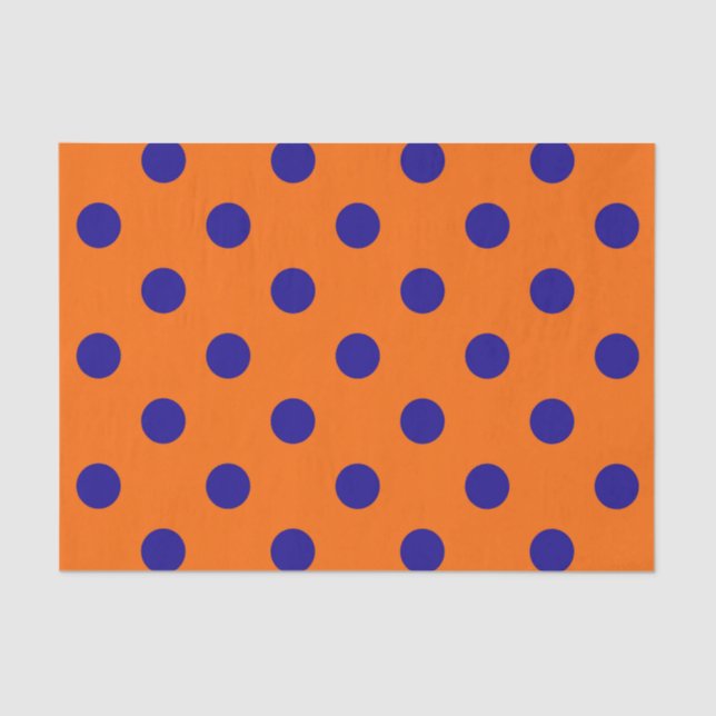 Blue On Orange Polka Dots Pattern Design  Tissue Paper (Front)