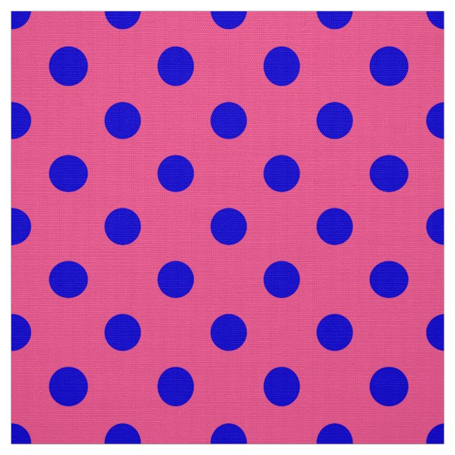 Blue On Pink Polka Dots Pattern Design Fabric (Swatch)
