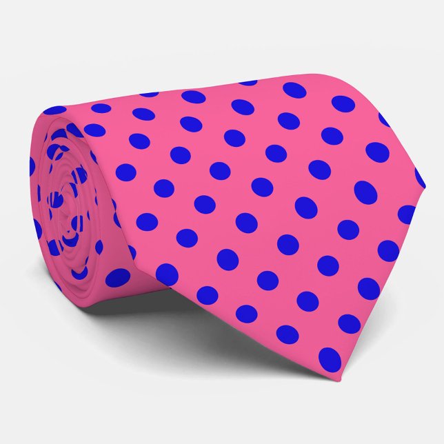 Blue On Pink Polka Dots Pattern Design Neck Tie (Creator Uploaded)