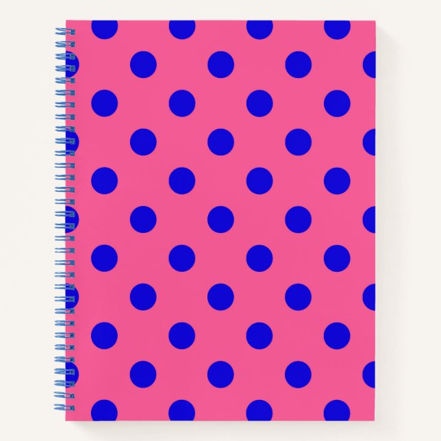 Blue On Pink Polka Dots Pattern Design Notebook (Front)
