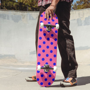 Blue On Pink Polka Dots Pattern Design Skateboard
