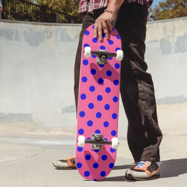 Blue On Pink Polka Dots Pattern Design Skateboard (Creator Uploaded)