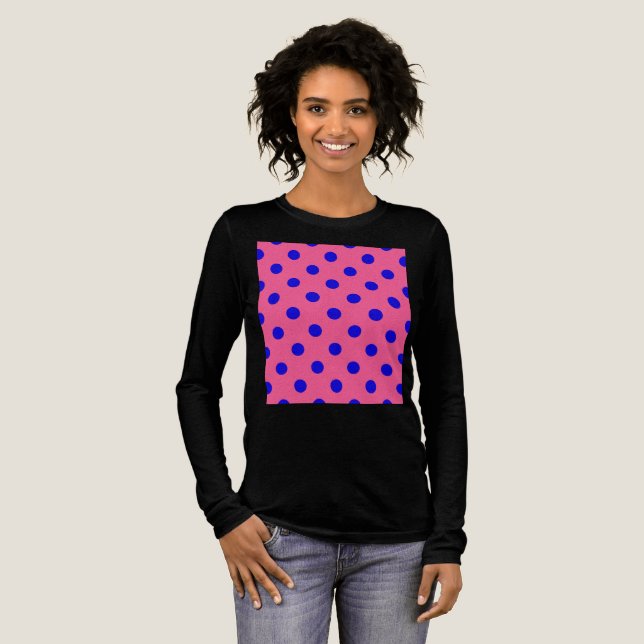 Blue On Pink Polka Dots Pattern Design Tri-Blend Shirt (Full Front)