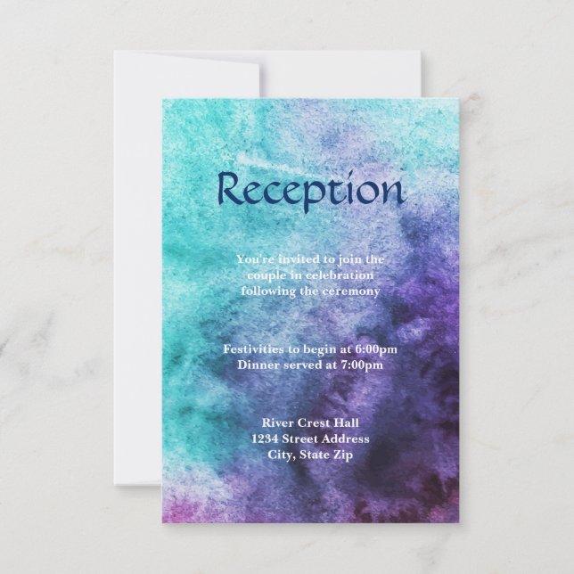 Blue on Purple Watercolor - Reception Invitation (Front)