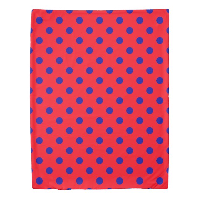 Blue On Red Polka Dots Pattern Design  Duvet Cover (Front)