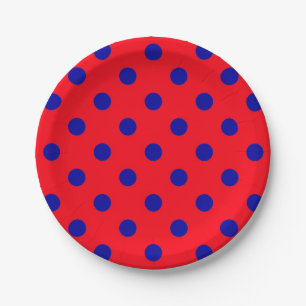 Blue On Red Polka Dots Pattern Design  Paper Plates
