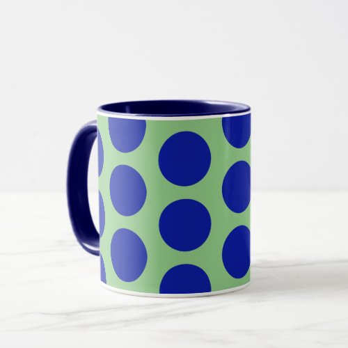 Blue on Sage Green Polka Dot Art Mug Cup