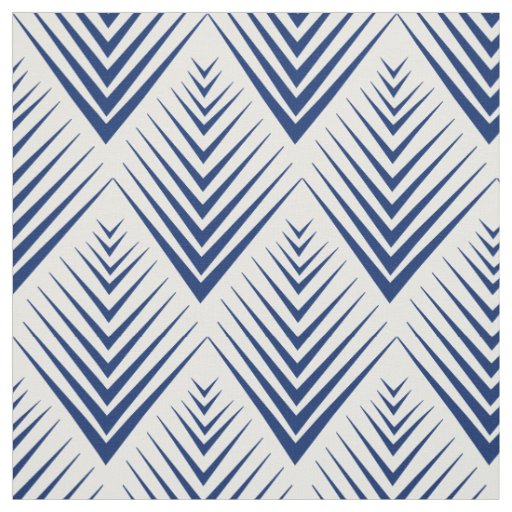 Blue on White Art Deco Fan Flowers Pattern    Fabric