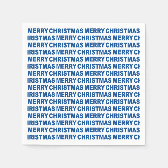 Blue on White Christmas Typography Paper Napkin (Front)